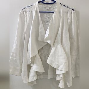 White Ruffled Open Front Jacket